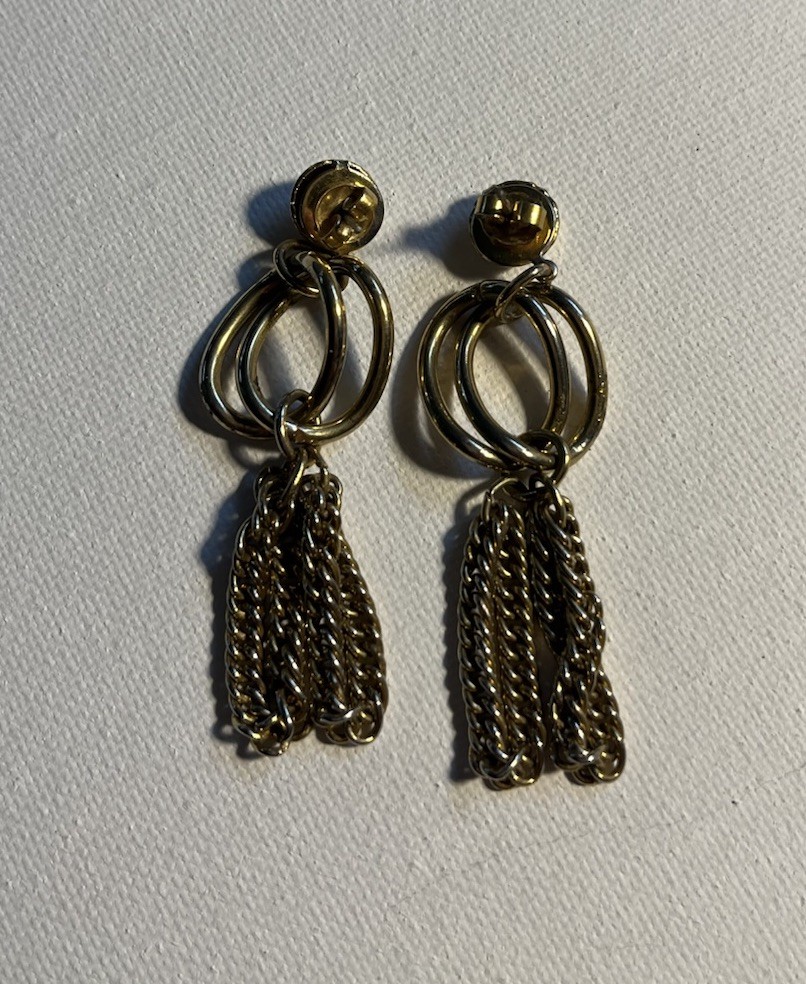 Tassel Chains Dangle Drop Stud Earrings Gold Tone Vintage Goth Retro Punk