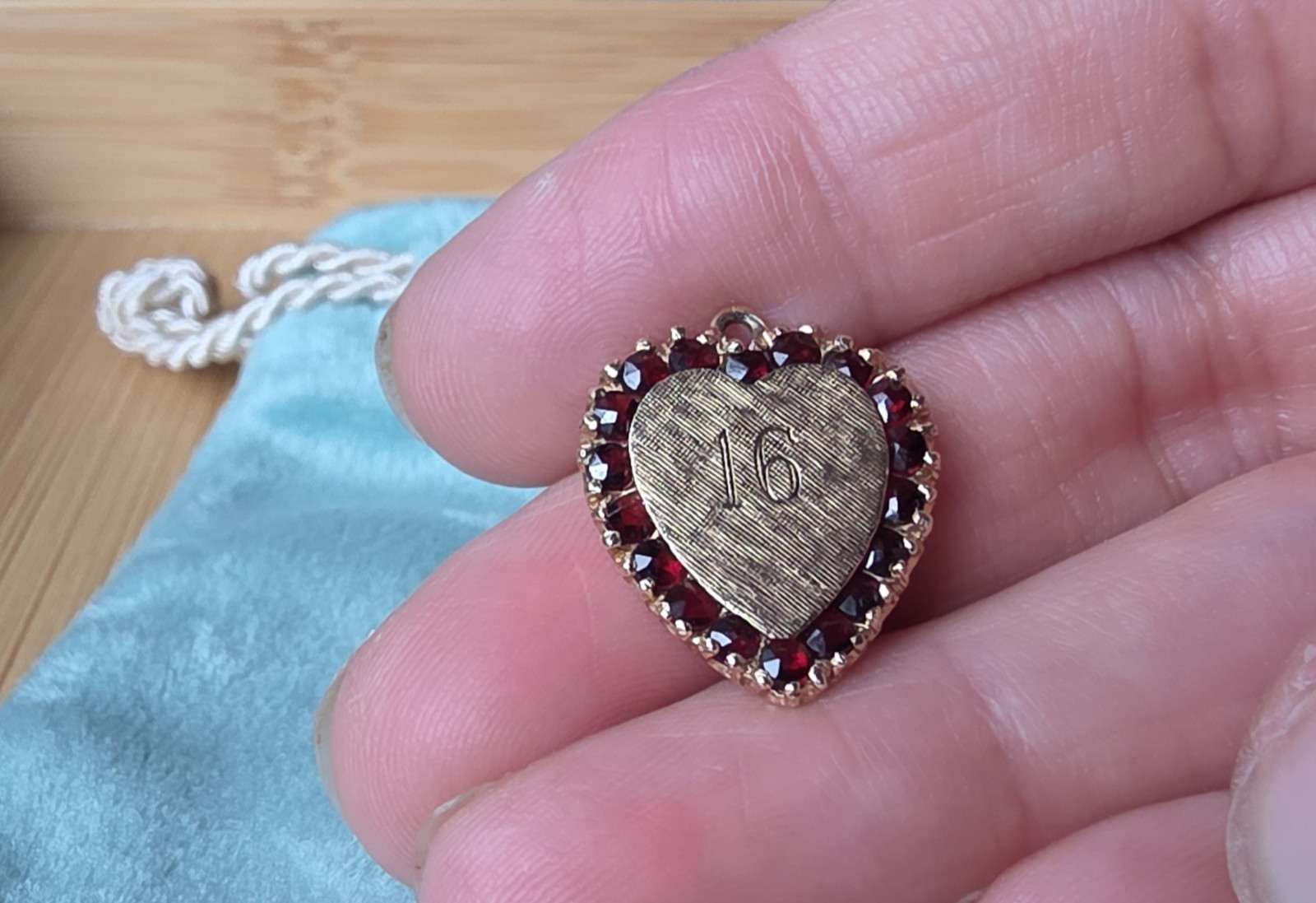 14k Gold Lucien Piccard Vintage Heart-Shaped Pendant Charm with Garnets
