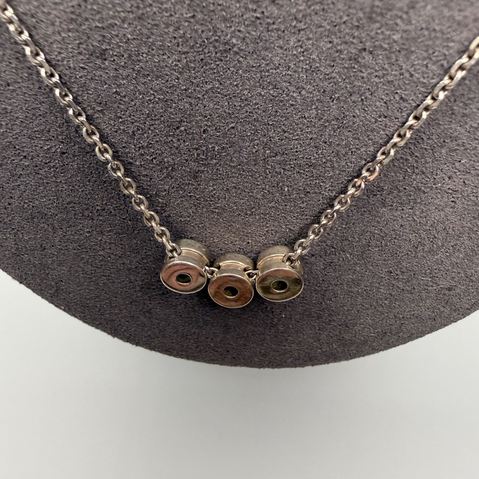 Vintage Sterling Silver 3 Stone Sliding Bezel Station Necklace Green & Purple CZ