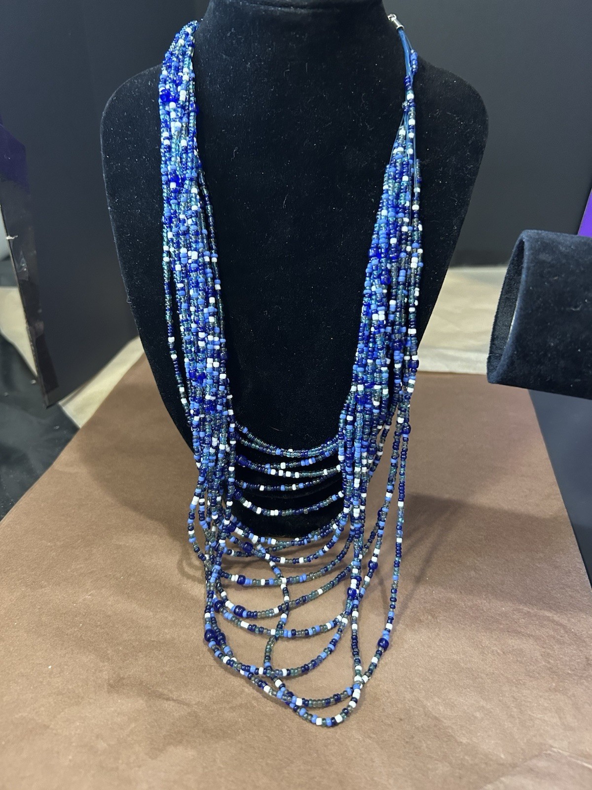 Blue And White Vintage AVON Beaded & Natural Stones Necklace