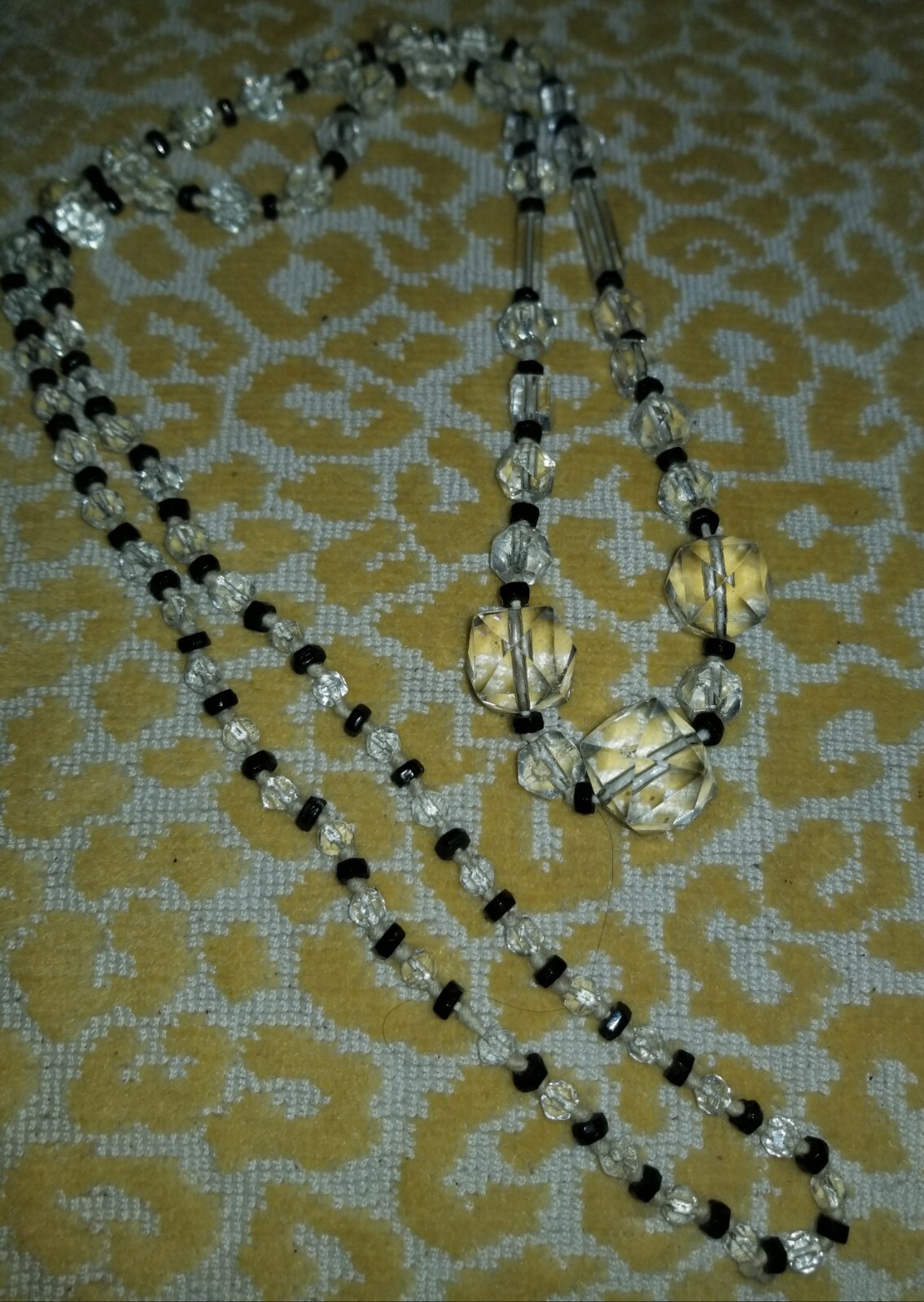 ANTIQUE Graduated Rock Crystal Quartz And Jet Long NECKLACE Rare Shapes
