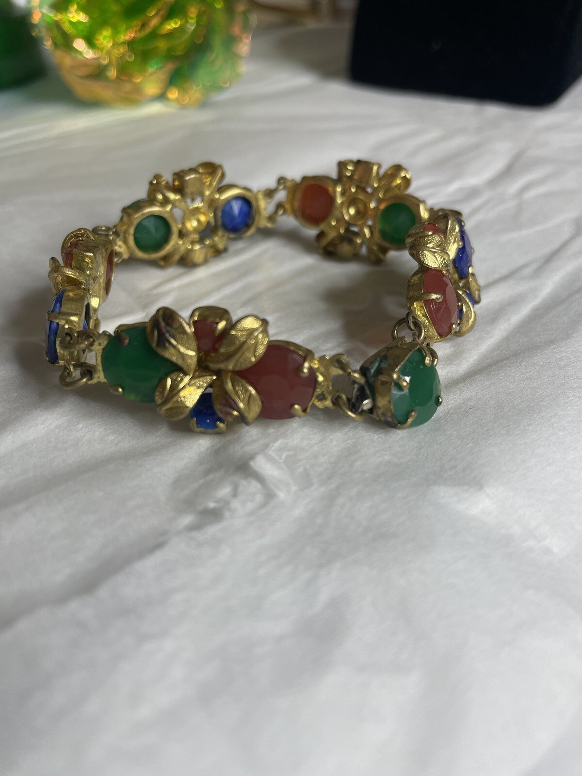 Vintage 1930’s Faceted Czech Glass- Gilt Metal Faux Gemstone SIGNED