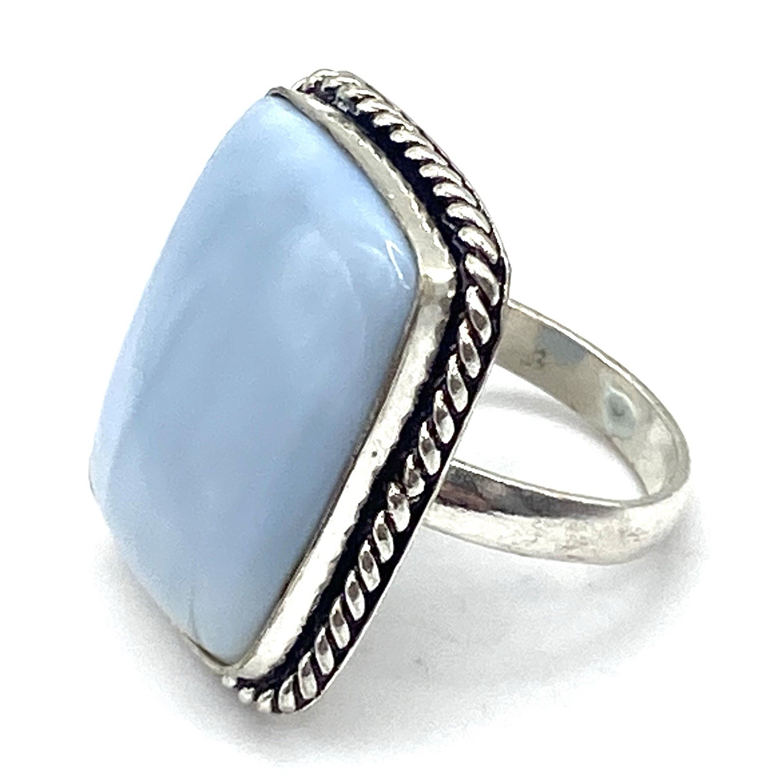 Vintage Sterling Silver / 925 Owyhee Blue Opal Rectangle Rope Ring Size 10