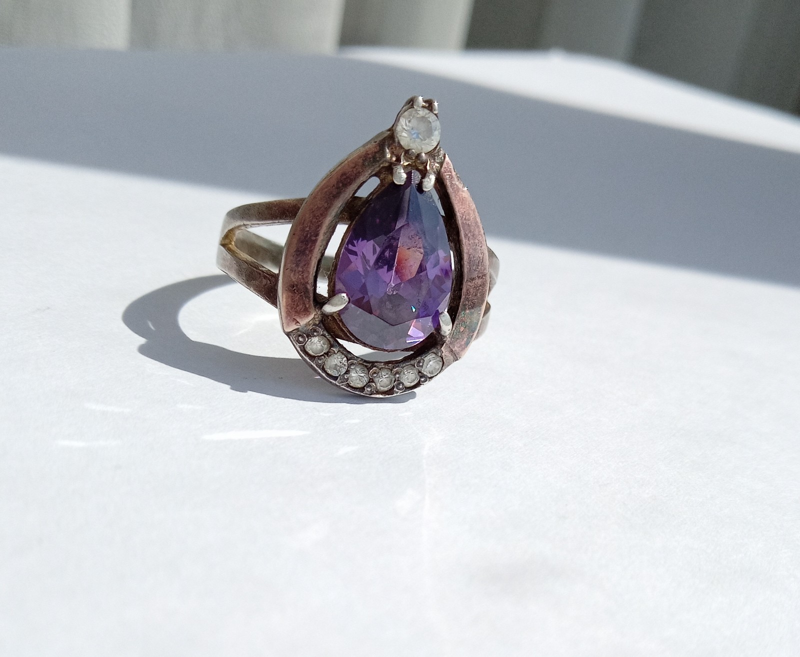 Vintage Ring Purple stone Sterling Silver 925 gold 375 test Women Jewelry siz 11