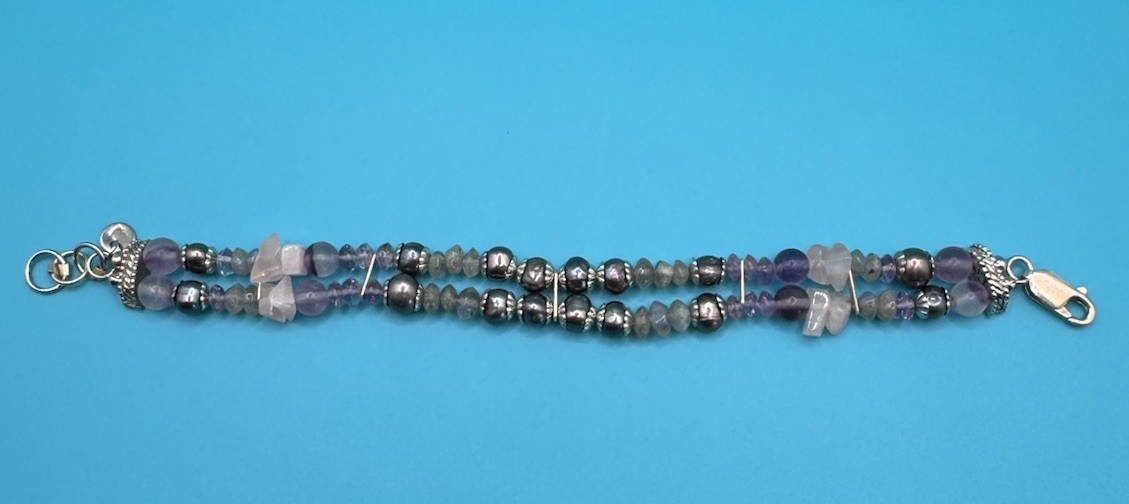 Artisan Made Signed Double Strand Pearl Bali Beads & Toggle Clasp Bracelet