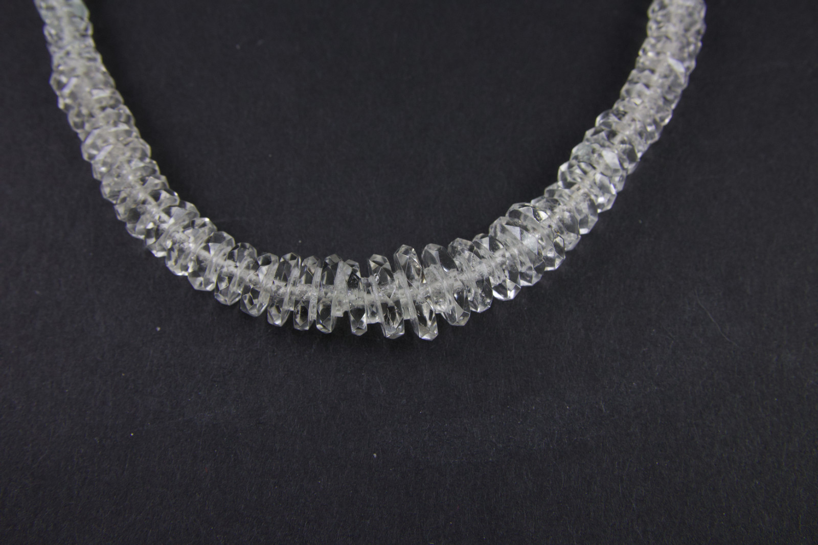 Vtg Art Deco Faceted Rock Crystal Glass Graduated Rondelle Disc Bead Necklace