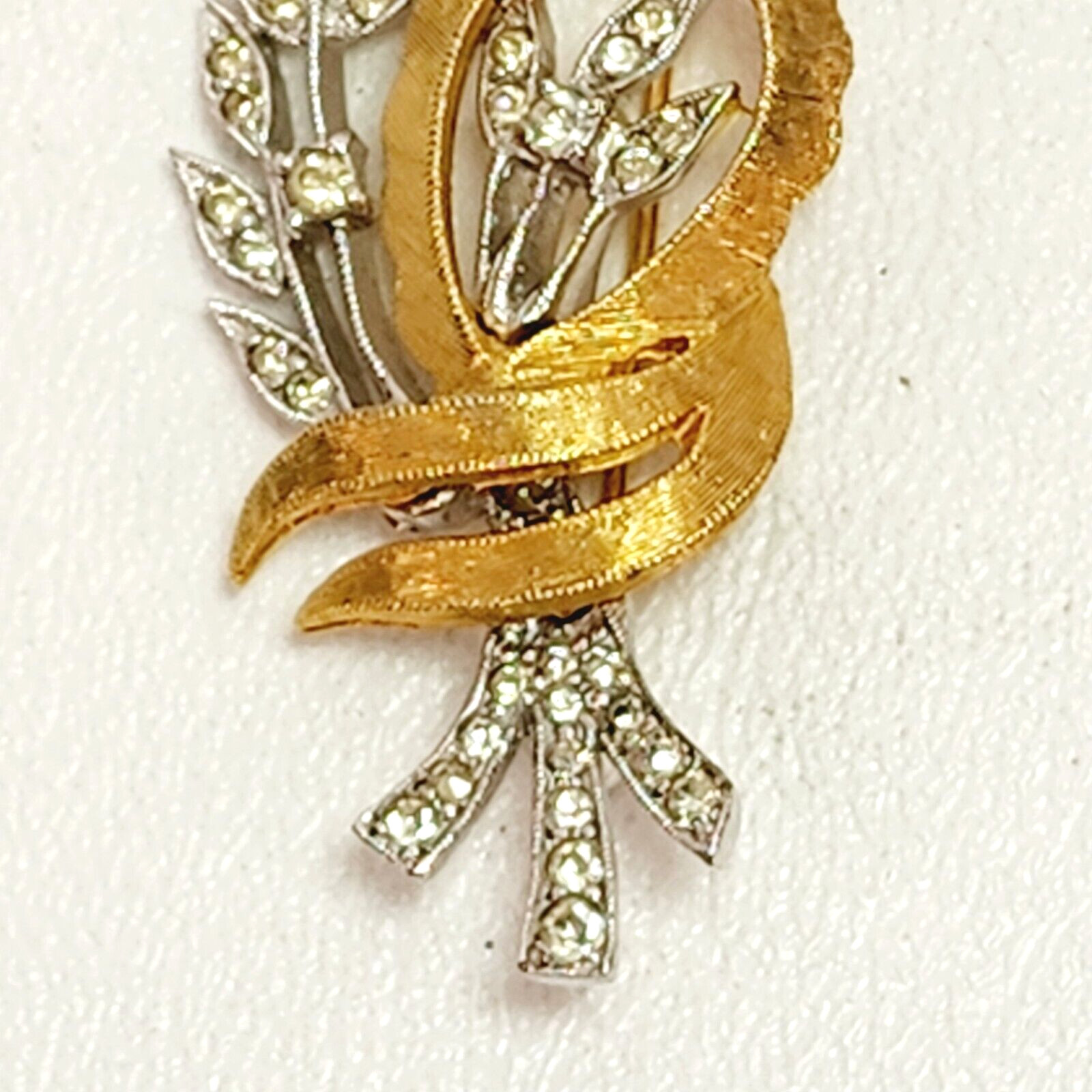 Gold and Silver Tone Flower Leaf Stem Swirl Knot Ribbon Brooch Pin