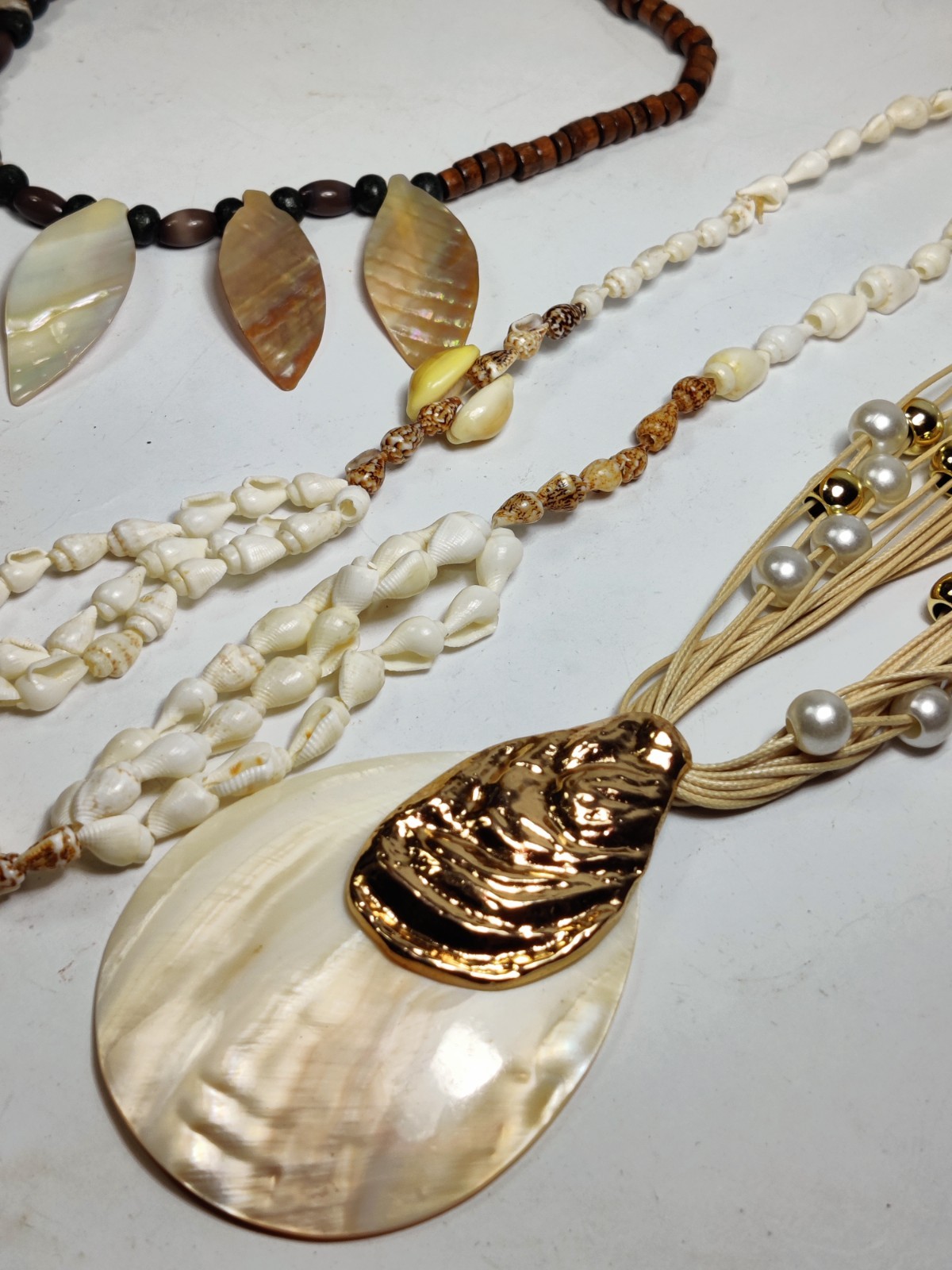 Vintage Mother of Pearl & Sea Shell Jewelry Lot | Natural Beach Necklace Set