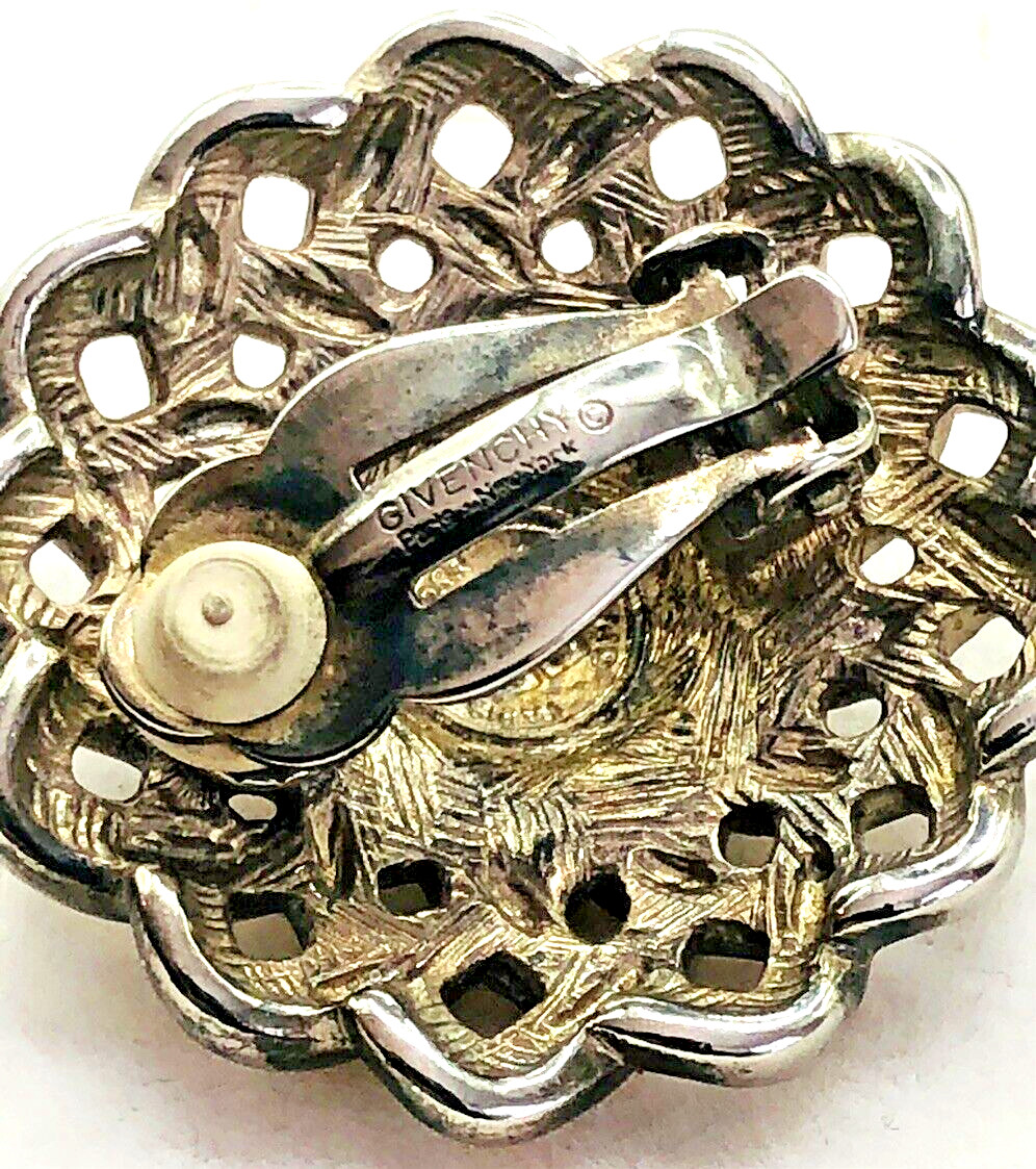 Vintage GIVENCHY Silver Tone Button Clip On Earrings Polished Round 1 1/4 In