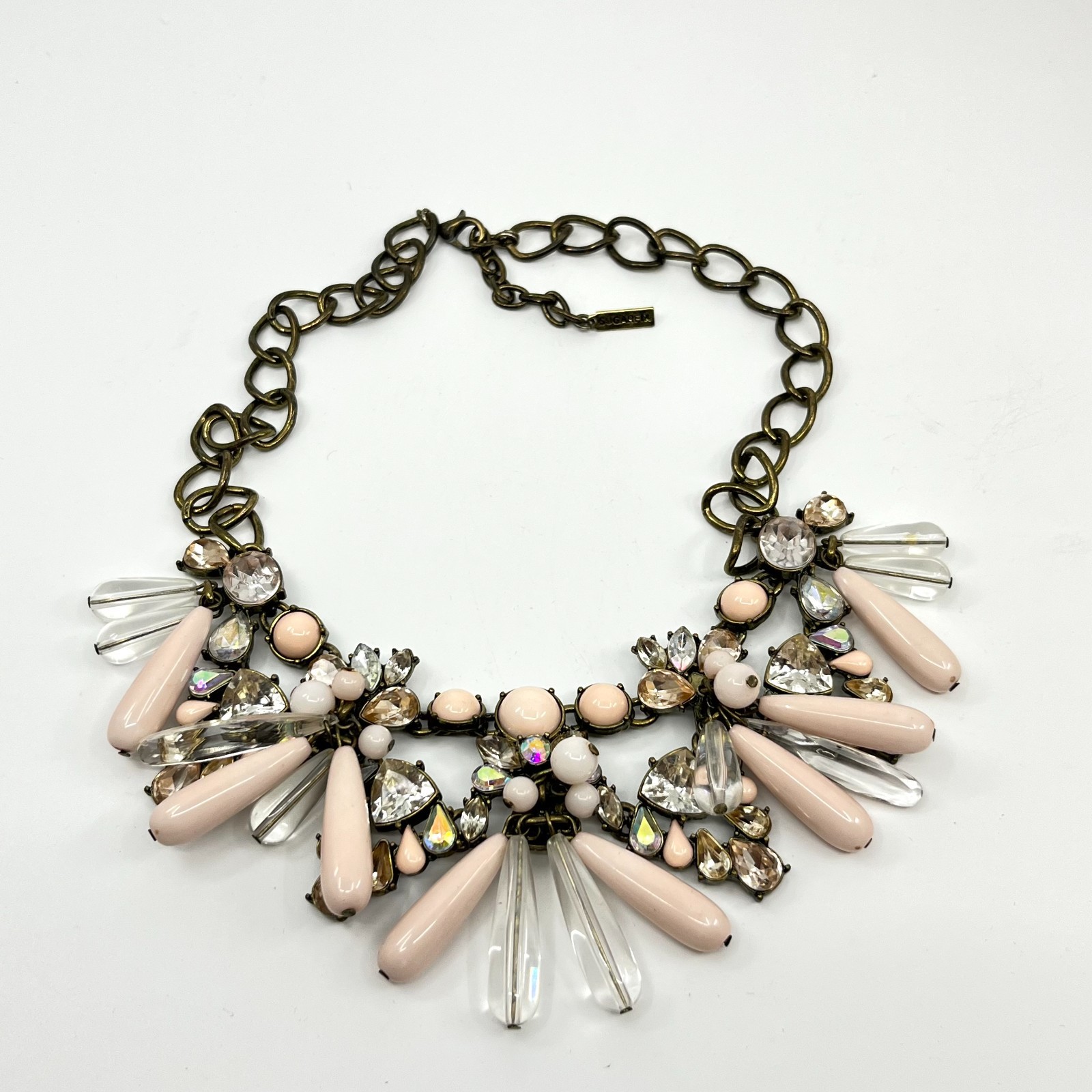VTG Sugarfix by BaubleBar Pink Teardrop Statement Bib Necklace Curb Link Lobster