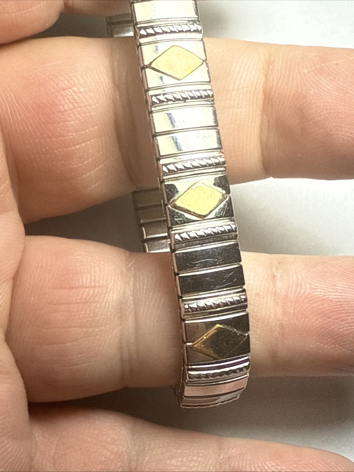 Bracelet MILOR Italy 14k Gold Accents And Stainless Steal Stretch Expanding 9mm