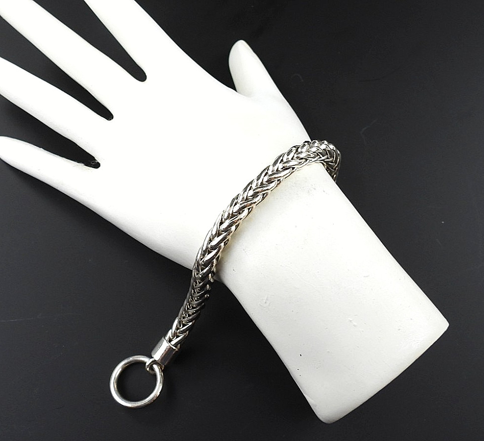 Vintage Sterling Silver 925 Wheat Chain Bracelet Toggle Clasp 7.5″ Spiga Women