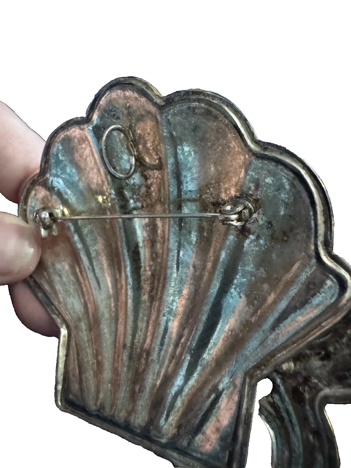 Mixed Metal Shell Brooch Collar Pin Pendant Starfish Large 3.25″ Vintage