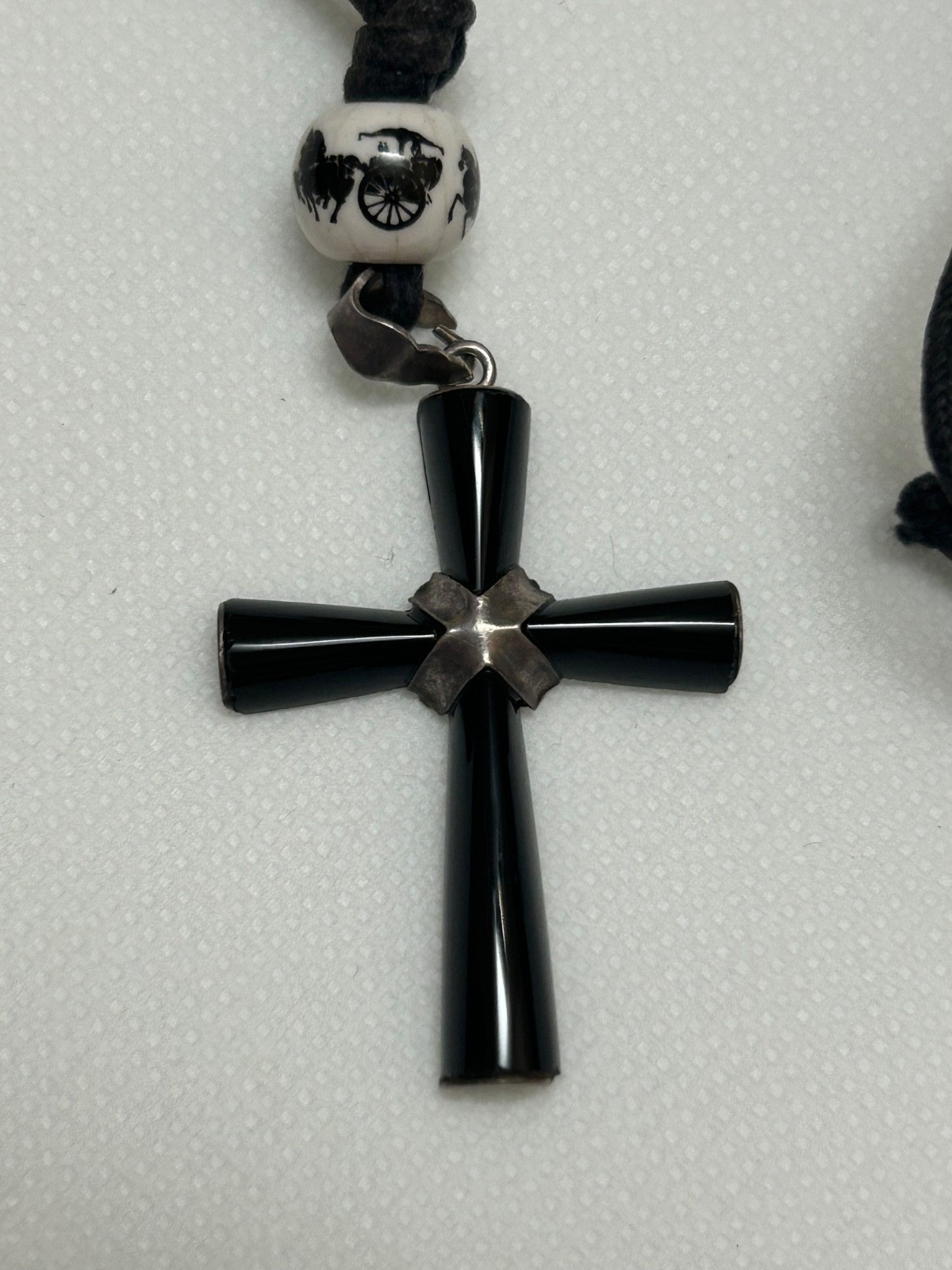 Vintage Sterling Silver Onyx Cross Pendant