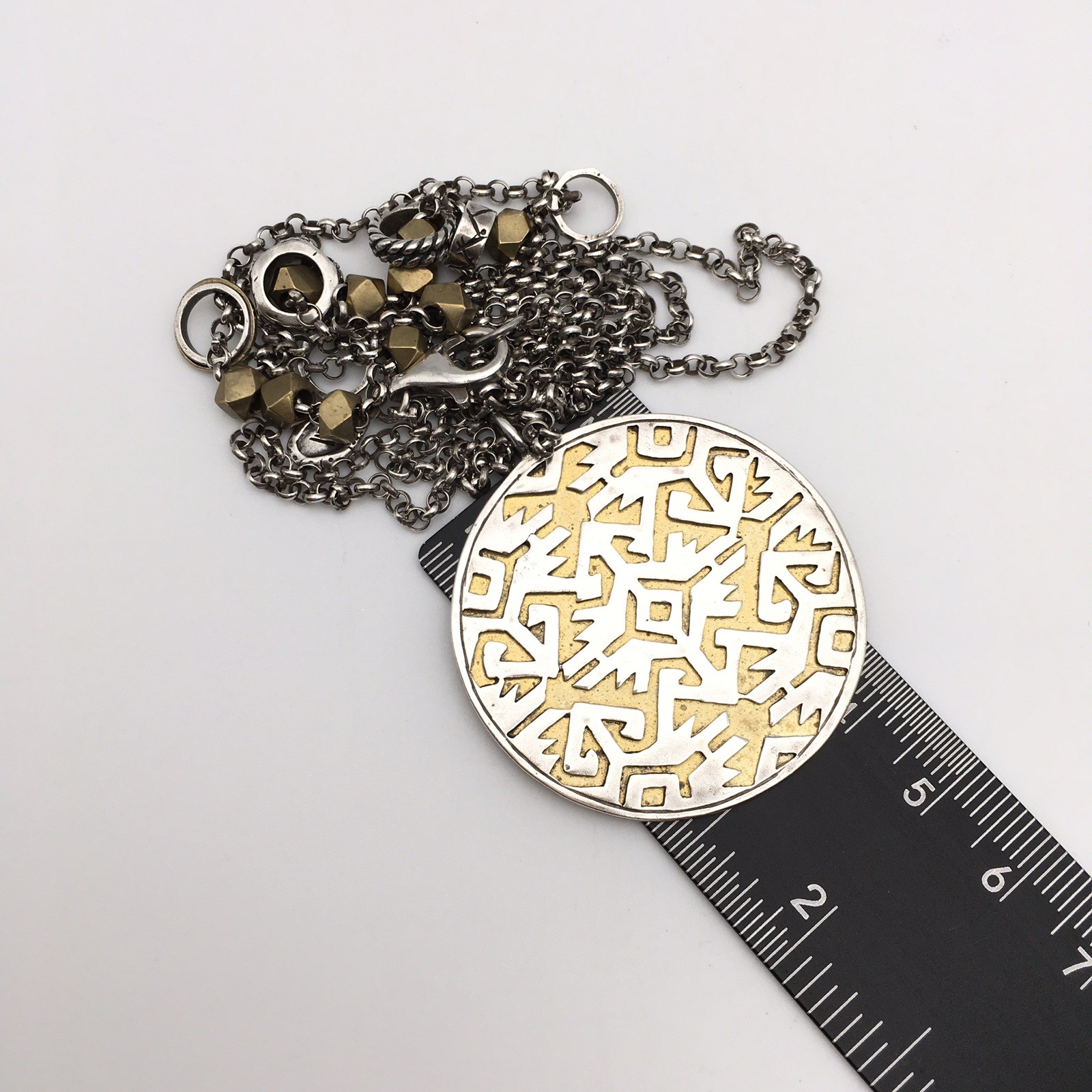 Vtg Sterling Silver & Brass SILPADA “Sundial” Pendant Necklace 34” 925 27g #21