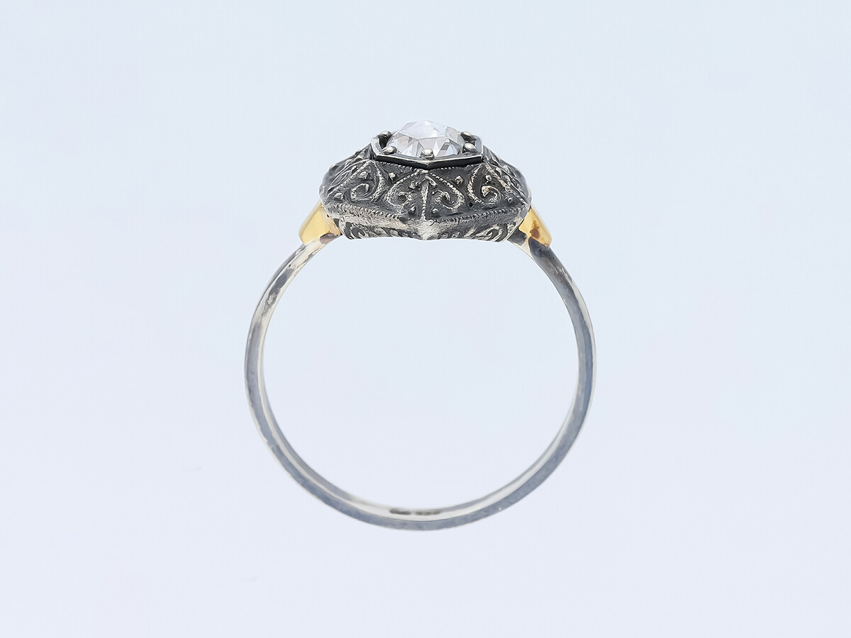 Antique Ring 0.35ct. Solitaire Diamond 585 Yellow Gold 925 Silver Deta Jewelry