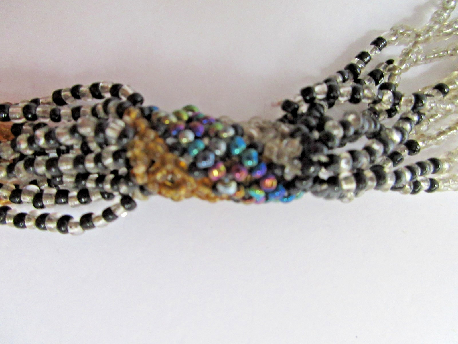 Multi Strand Twisted Woven Sead Bead Beaded Black Bronze Silver Necklace 22″