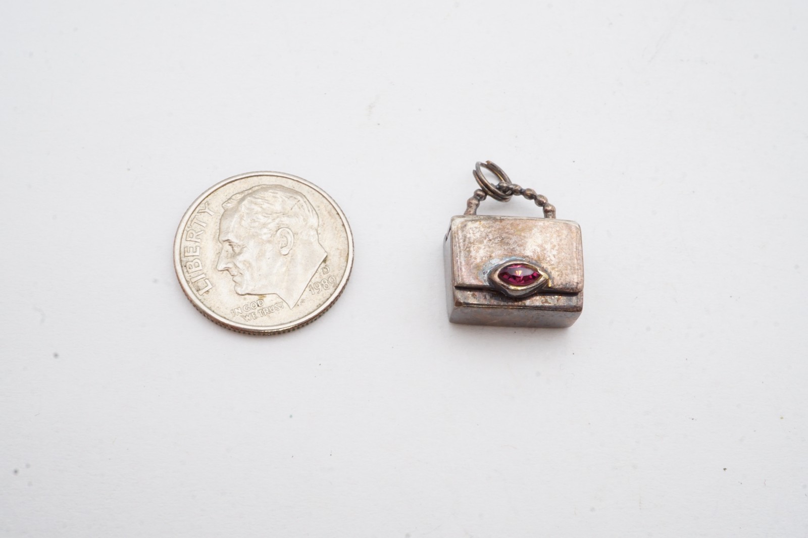 Vintage Sterling Silver 925 Purple Rhinestone Purse Charm Articulating