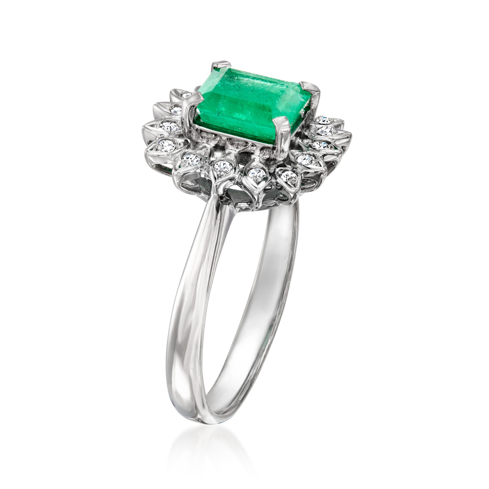 Vintage 1.27 Carat Emerald and .11 ct. t.w. Diamond Ring in Platinum. Size 7