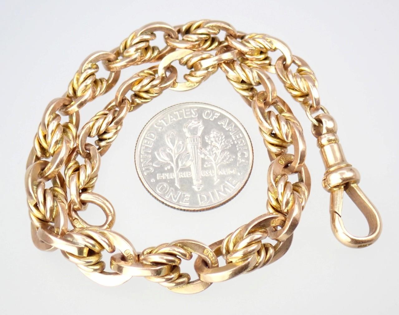 Pretty Antique Art Deco Solid 9K Rose Gold Belcher Chain Bracelet Dog Clip 21.6g