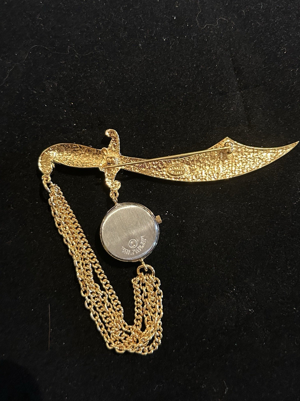 RARE Kenneth Jay Lane Saber Brooch With Watch Signed