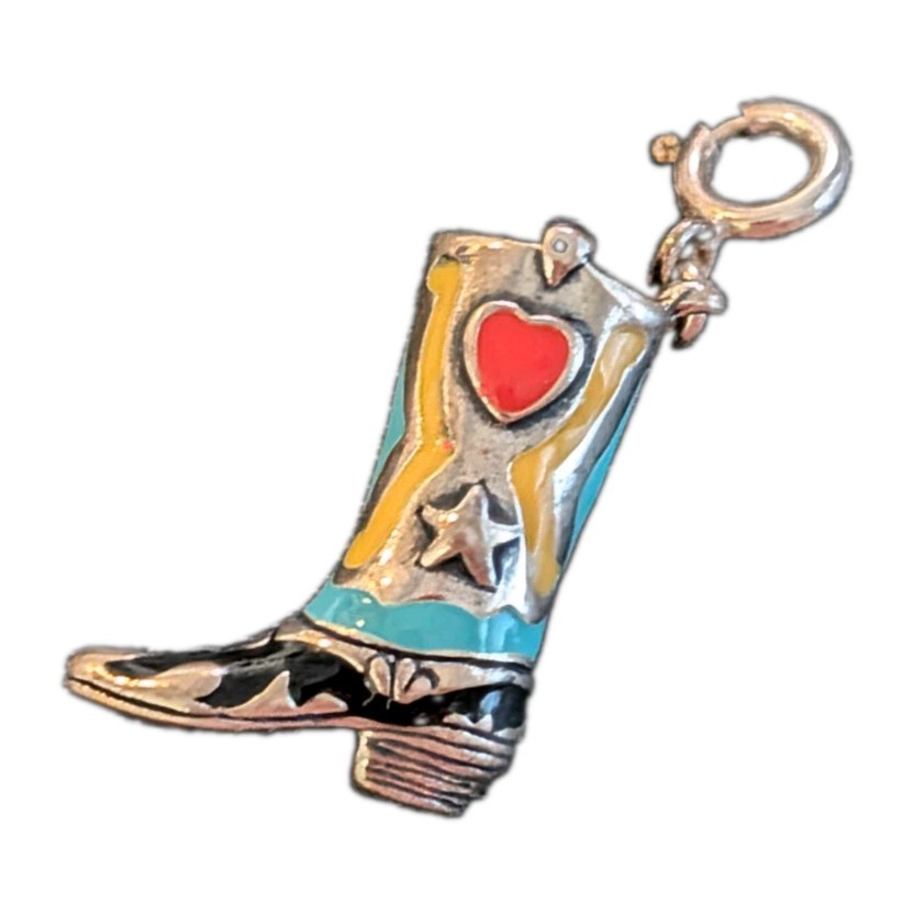 Silver & Enamel Carolyn Pollack Relios SouthWestern Cowboy Boot Charm 8 g