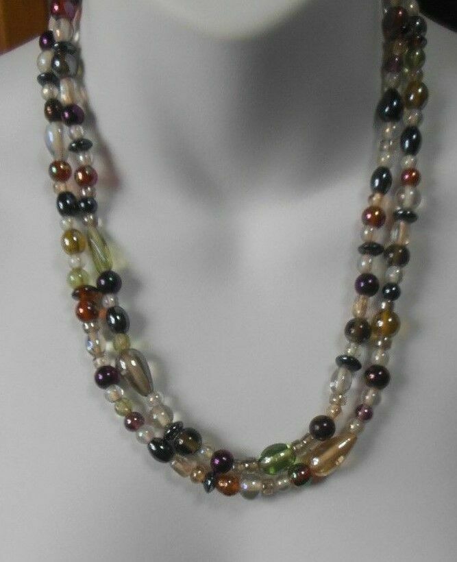 Vintage Double Strand Different Shapes Colorful Glass Hematite Bead Necklace