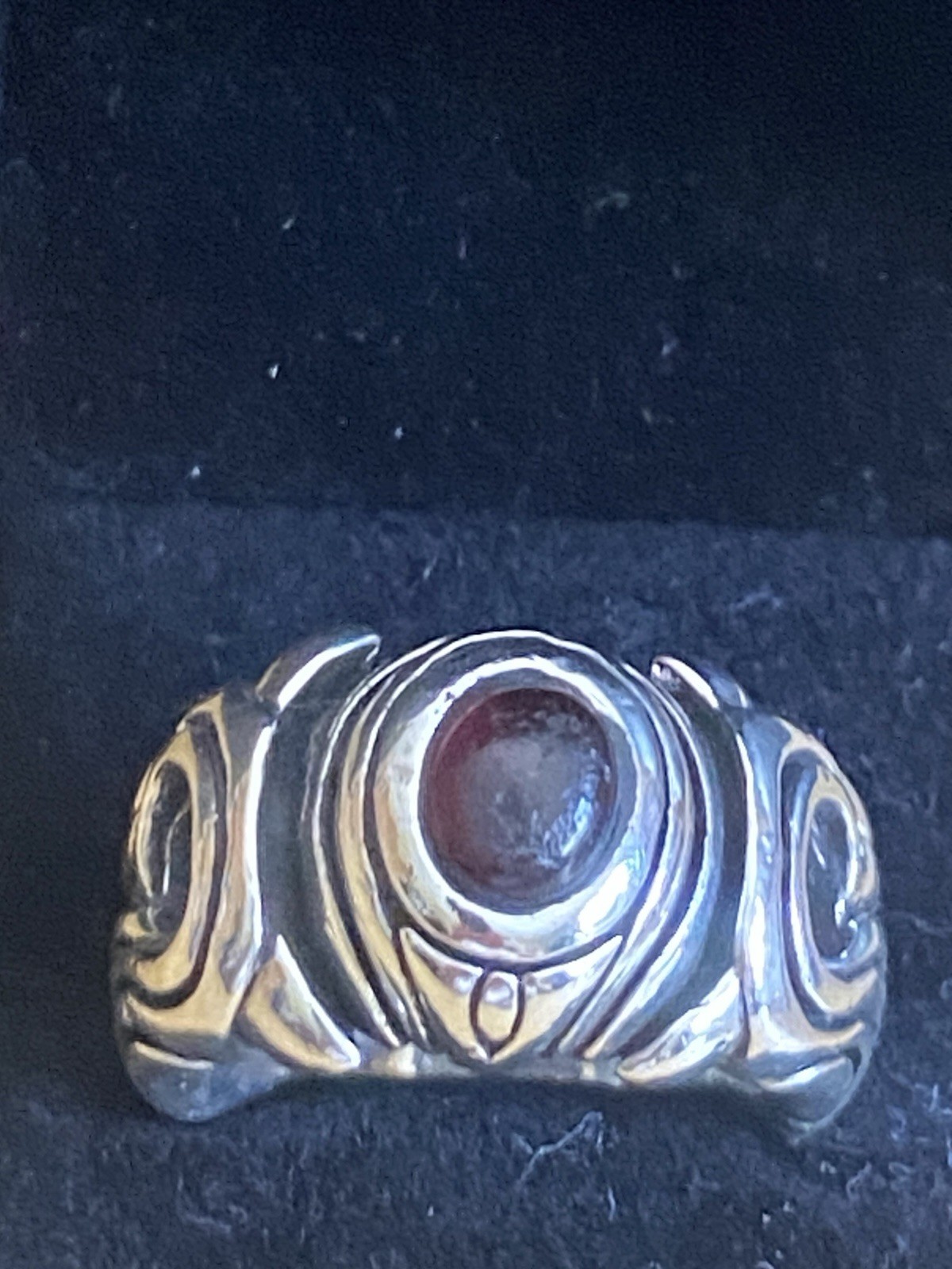 Vintage Heavy Sterling Silver Ring 18 DWT Deep Red Garnet Cabochon Stone