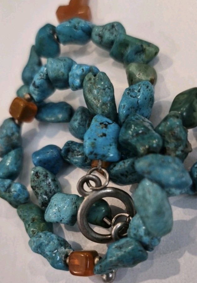 Vtg Handcrafted Turquoise Nugget & Natural Stone Toggle Closure Necklace