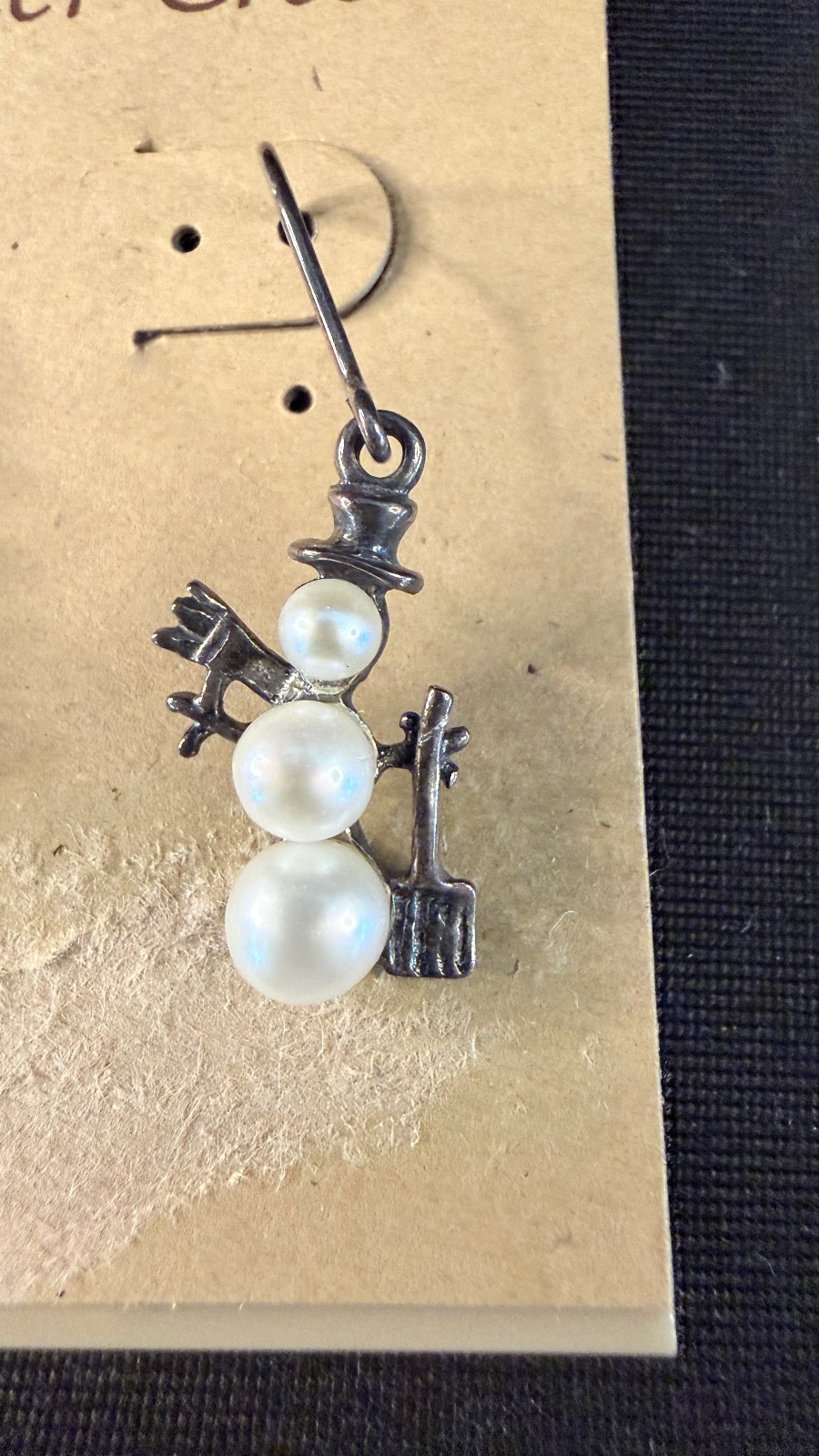 Vintage Coldwater Creek Sterling & Pearl Snowman Earrings.