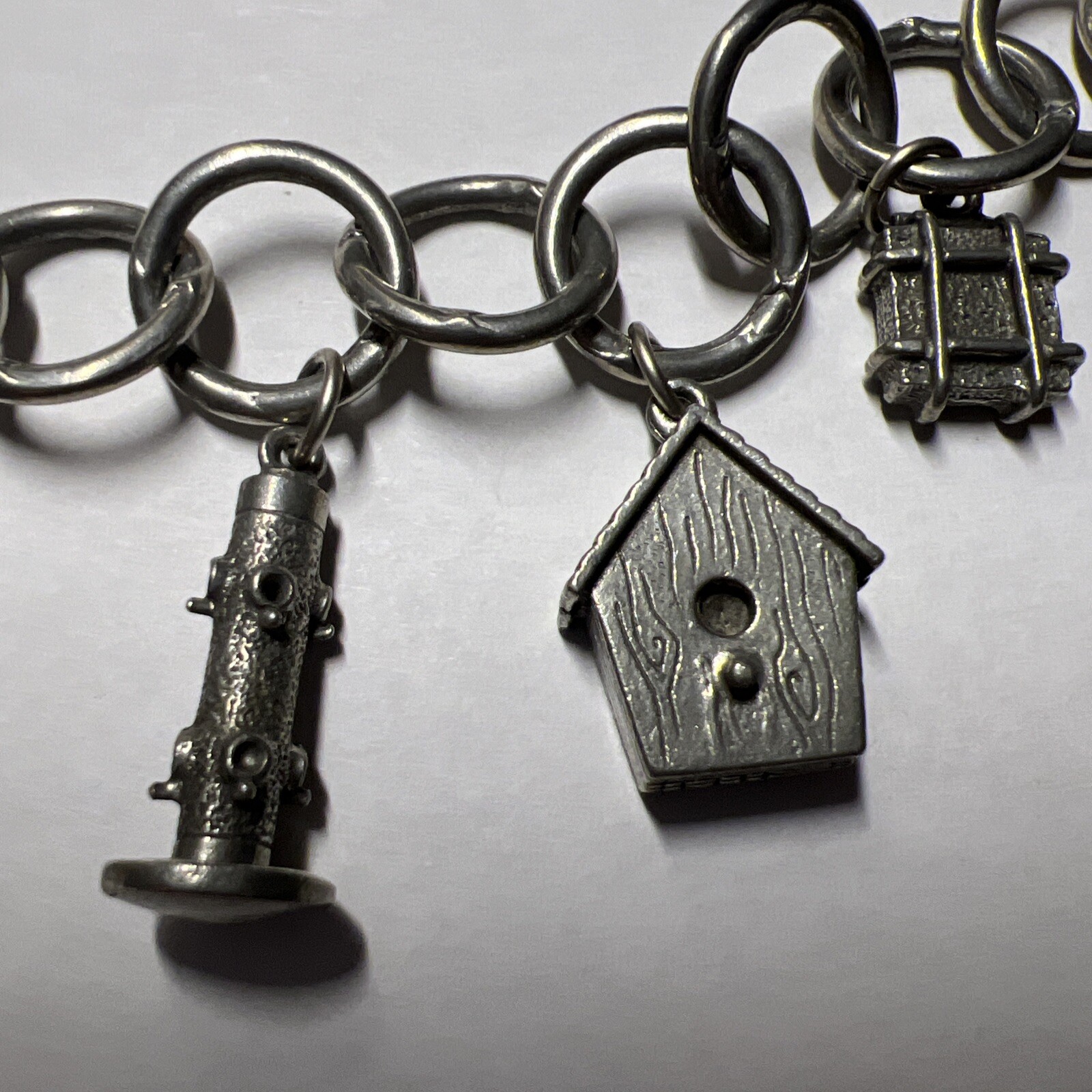 Vintage Jim Clift Pewter Signed Birdhouse/Bird Feeder Charm Bracelet Unique