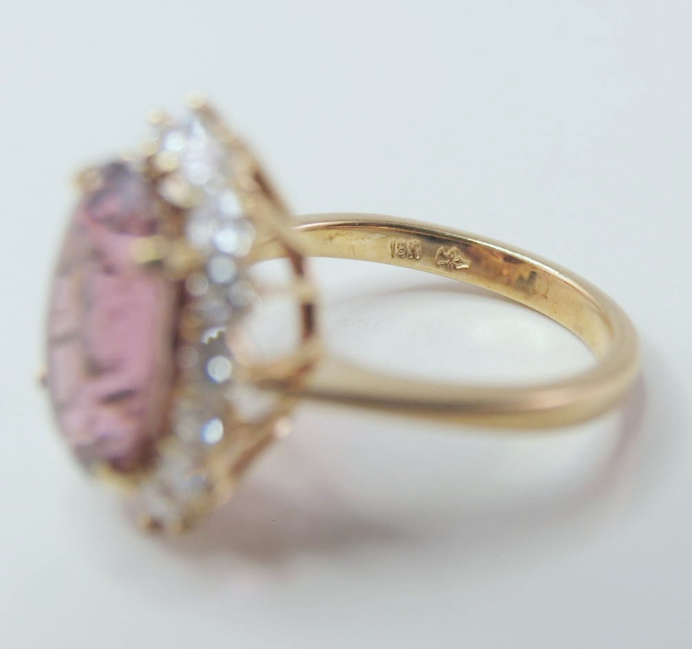 Vintage 18k Gold Lady’s 17 Stone Pink Tourmaline Diamond 6.65ctw Ring Size 5.75