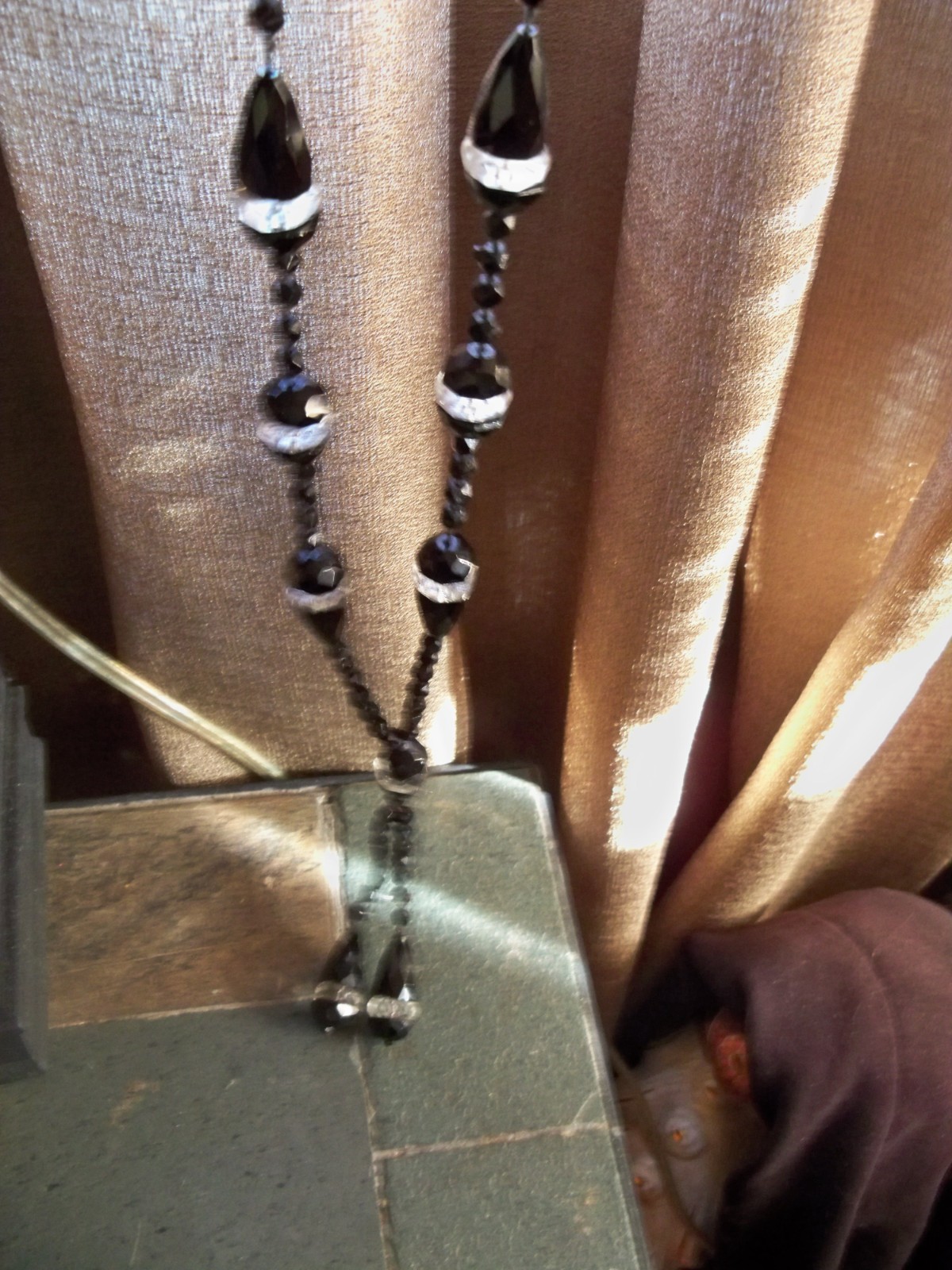 RARE Large CUT VINTAGE vauxhall NECKLACE art deco long lariat tassel CZECH bead