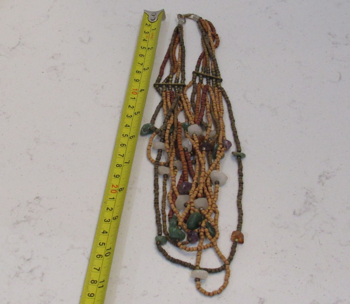 Vintage Multistrand Earthy Bead Necklace Natural Stone Hippie Boho Garden Fairy