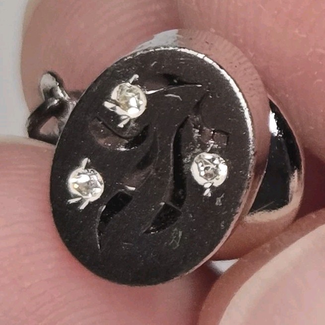 Vintage Anson Sterling Silver Tie Tack Modernist Abstract Rhinestone Pin T-Bar
