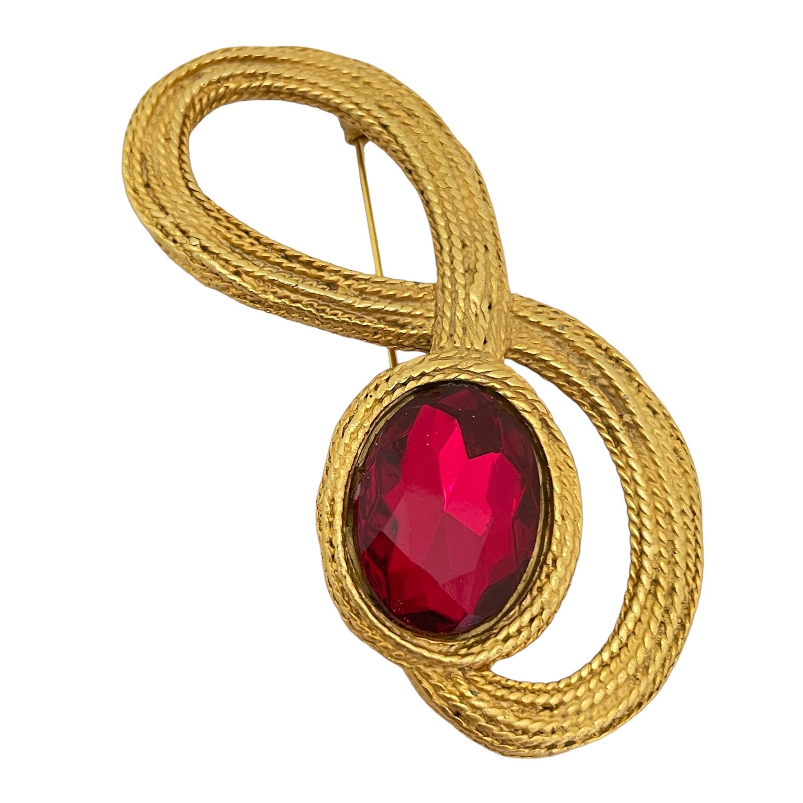 Vintage huge matte gold red glass designer runway brooch