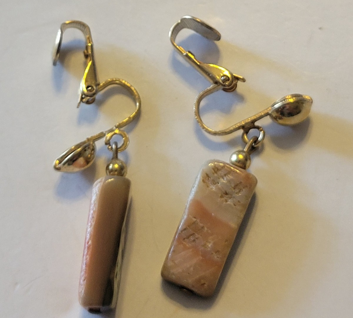 Vintage Estate Earrings Iridescent Shell Dangling Boho Clip-On Jewelry