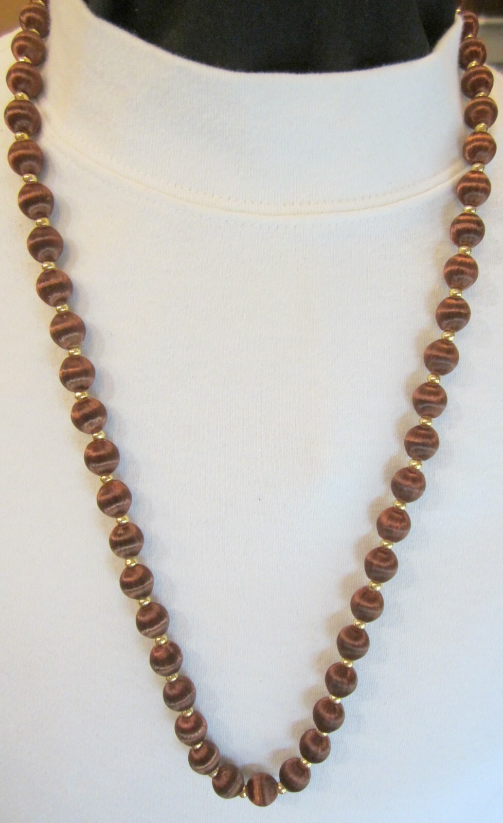 Colored 30 inch Satin Ball Beaded Necklace Gold Clad Pink Purple Blue Brown (54