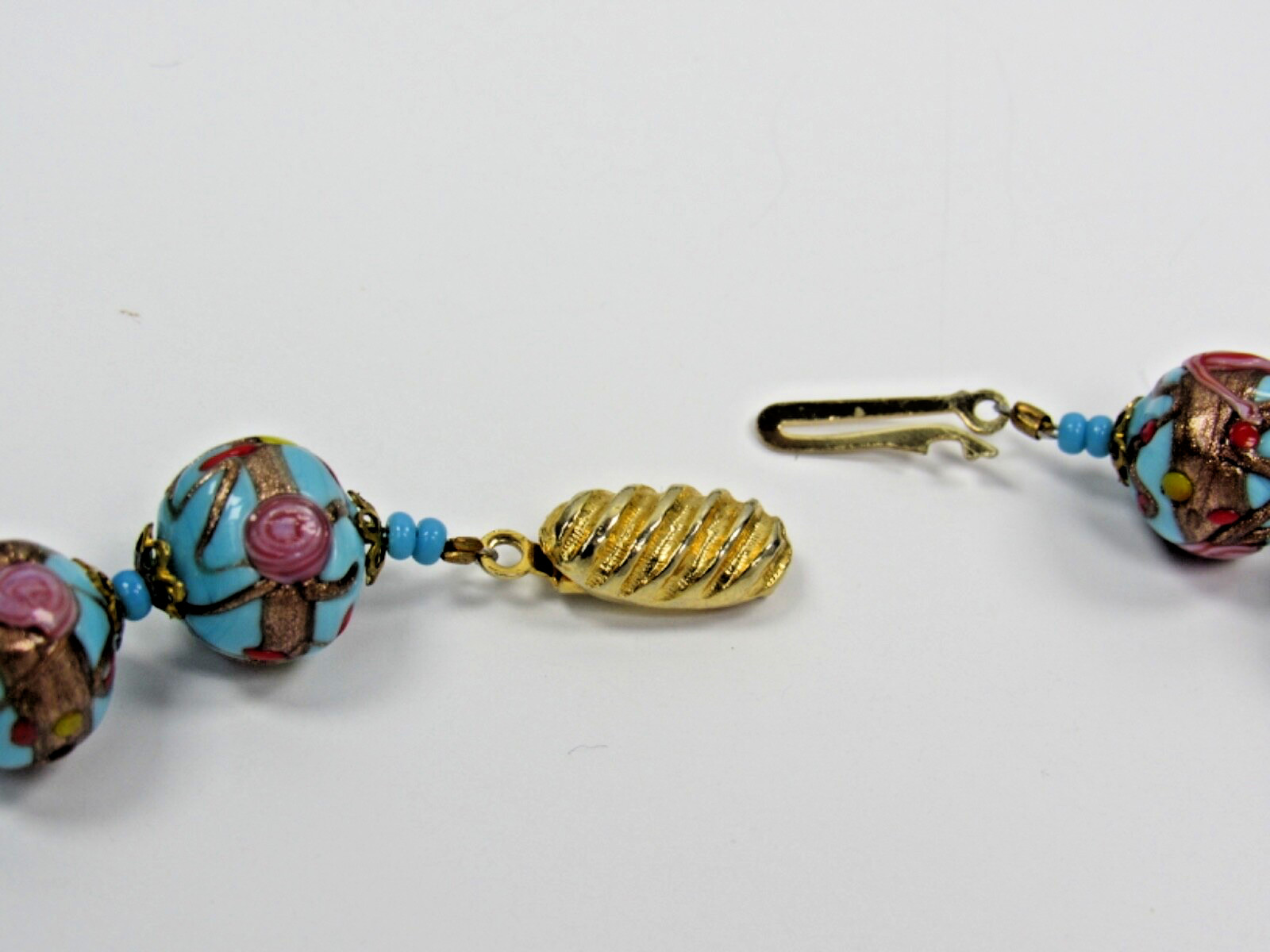 Italy WEDDING CAKE Gold Pink Red Blue Bead Strand NECKLACE Pierced EARRINGS SET
