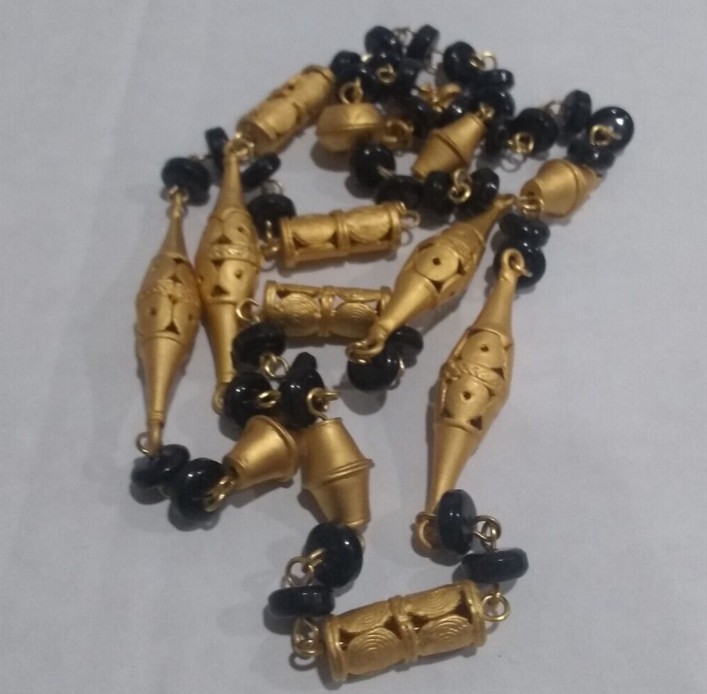 2 Necklaces. Black Egyptian Necklace & Blue Glass and cultured Pearls