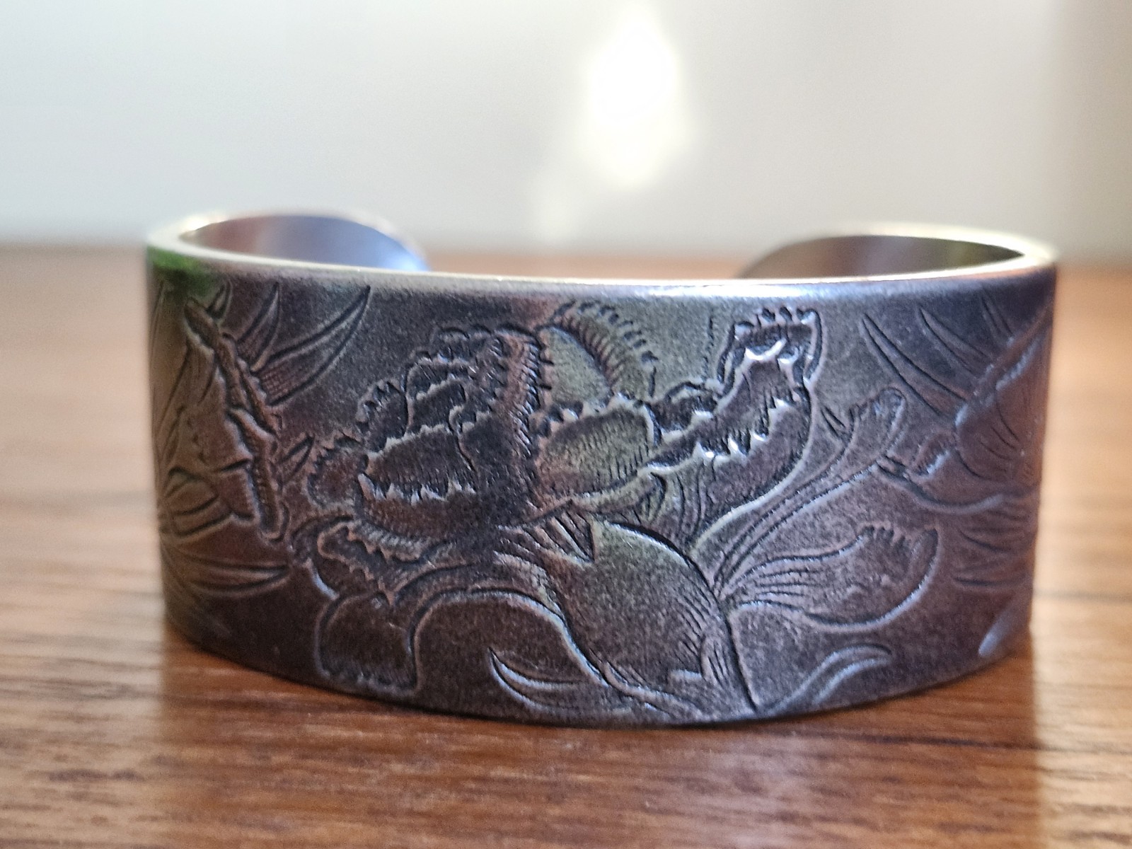 1970’s Salisbury Nouveau January Flower of the Month Pewter Cuff Bracelet