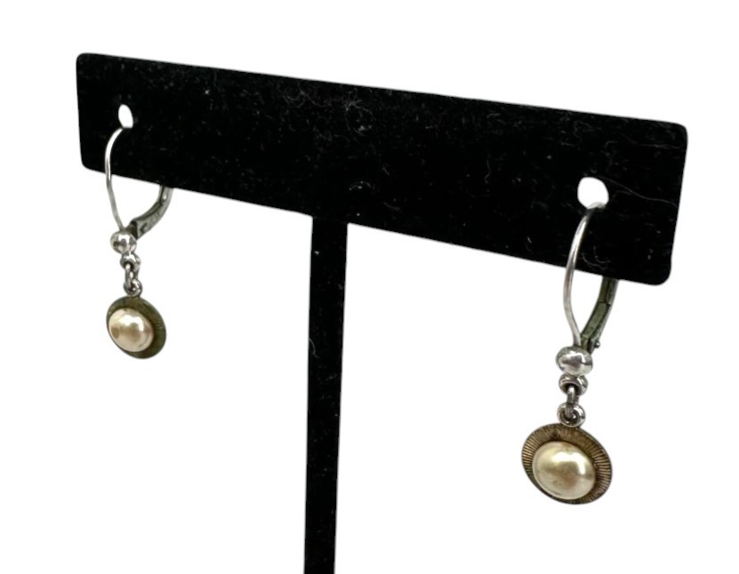 Vintage Rolled Gold Pearl Drop Earrings Leverback Classic Dangle Bridal Jewelry
