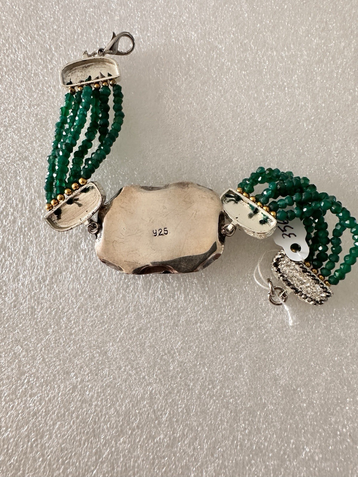 Vintage ladies bracelet 925 sterling silver and bronze with Gemstones.8″.