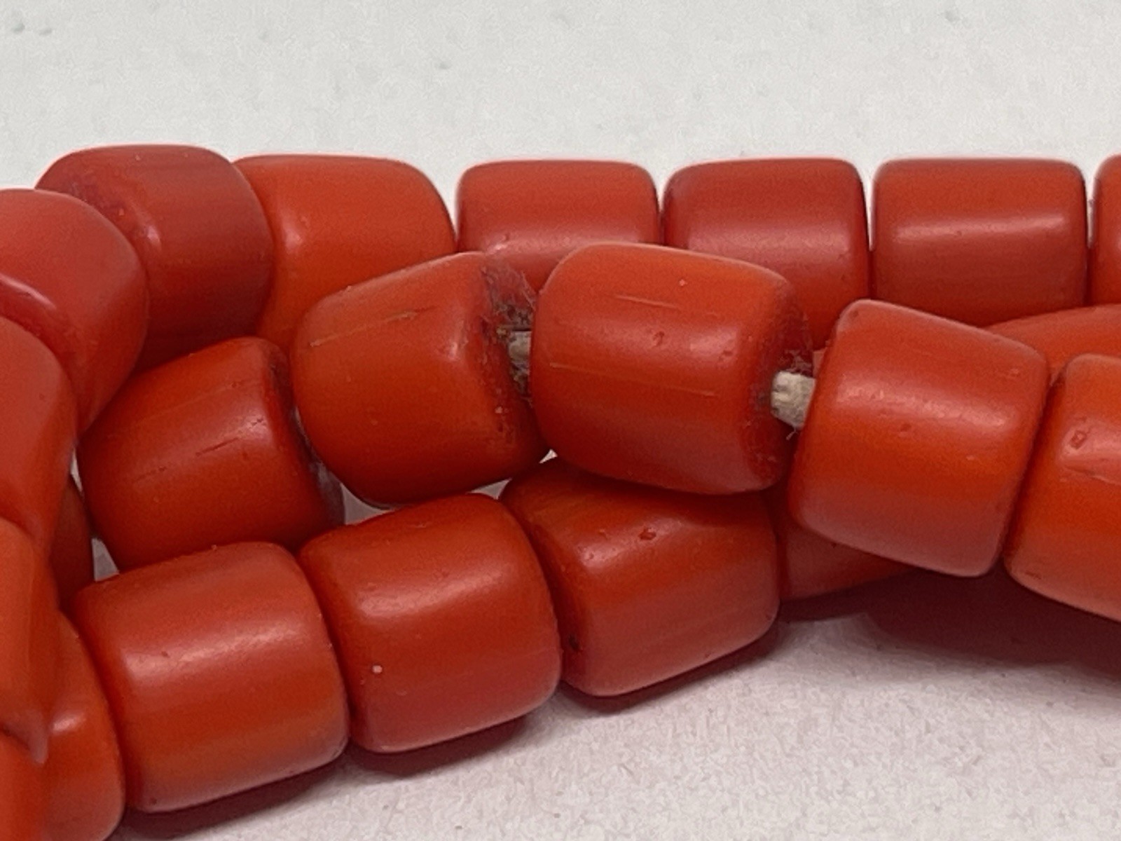 Antique Old Orange Red Ox Blood Coral Beads Mala Necklace 26” Japa Beads Nature
