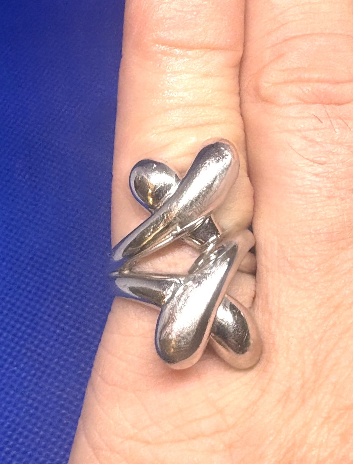 X05 Sculpture Double Criss Cross Modernist 925 Sterling Silver Ring 8g Size 8.5
