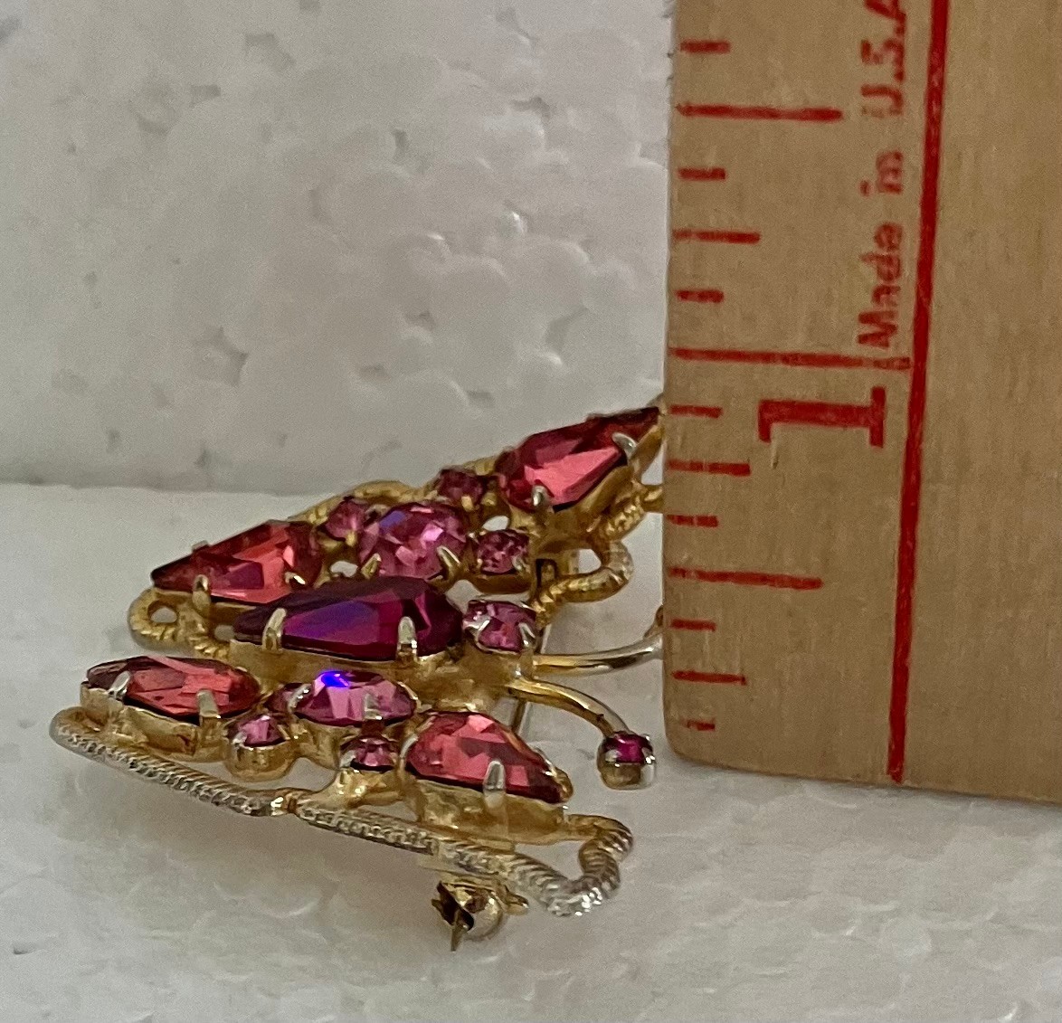 VTG WEISS Signed Gold Tone Butterfly Pin Brooch Pink Bug Estate Sale Rhinestone
