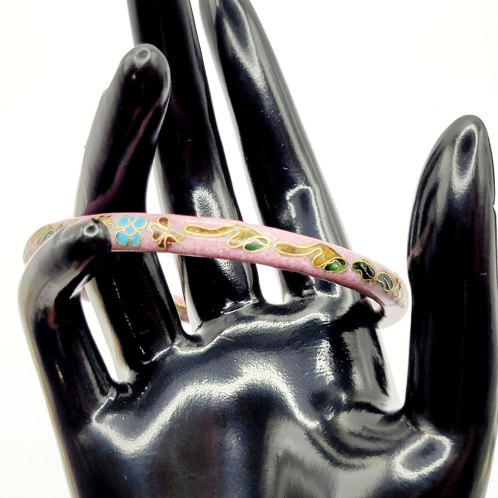 Cloisonné Asian Inspired Rose Mauve Color Floral Hand Painted Bangle Bracelet