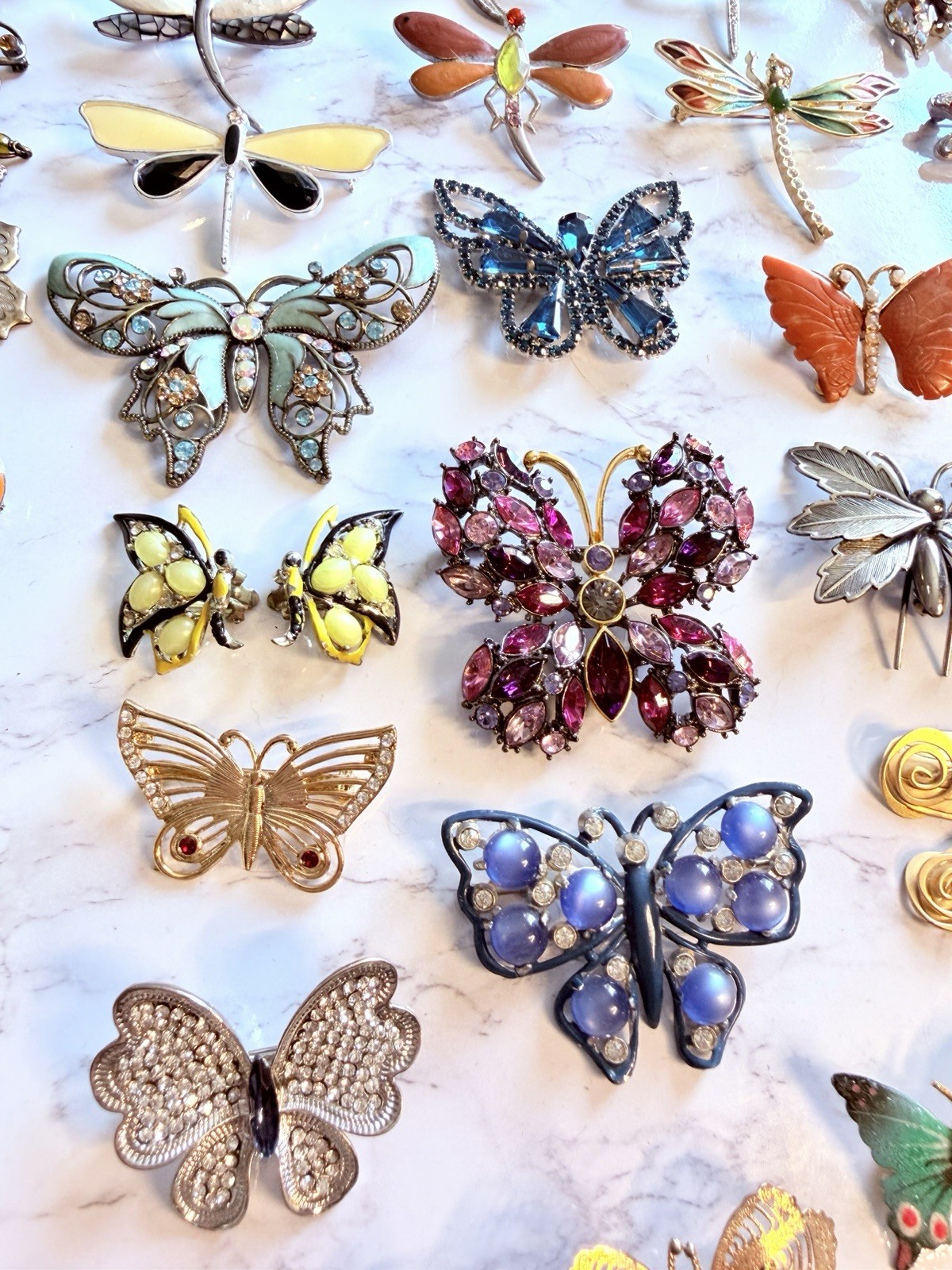 Huge Vintage Mod Butterfly Jewelry Brooch Lot Rhinestone Enamel Signed Unsigned