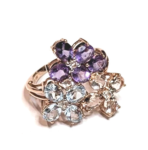 BEAUTIFUL ESTATE STERLING SILVER PRONG SET MULTI STONE CLUSTER RING SIZE 6