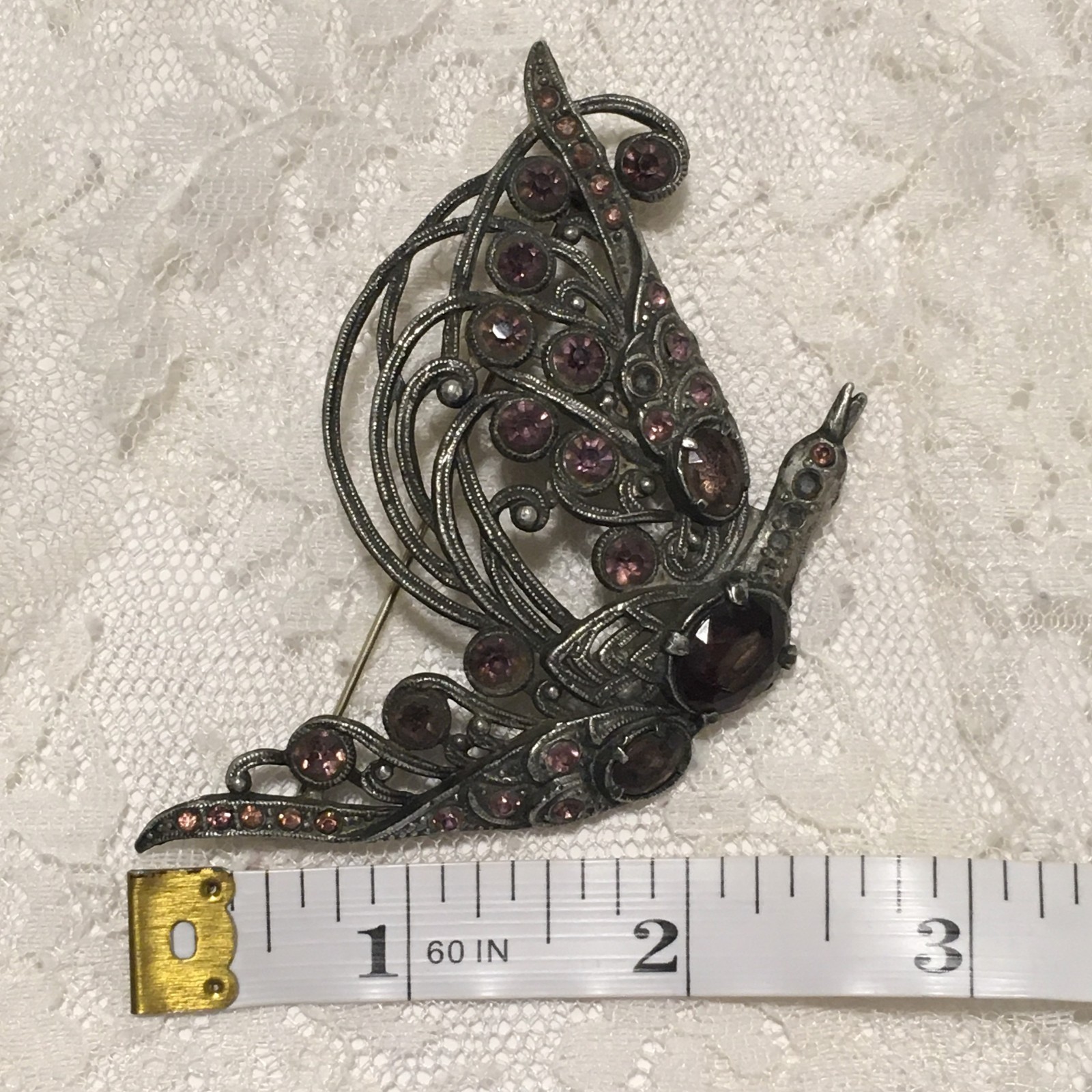 Vintage Pot Metal Art Deco Bird Brooch **4 Neck Stones Missing